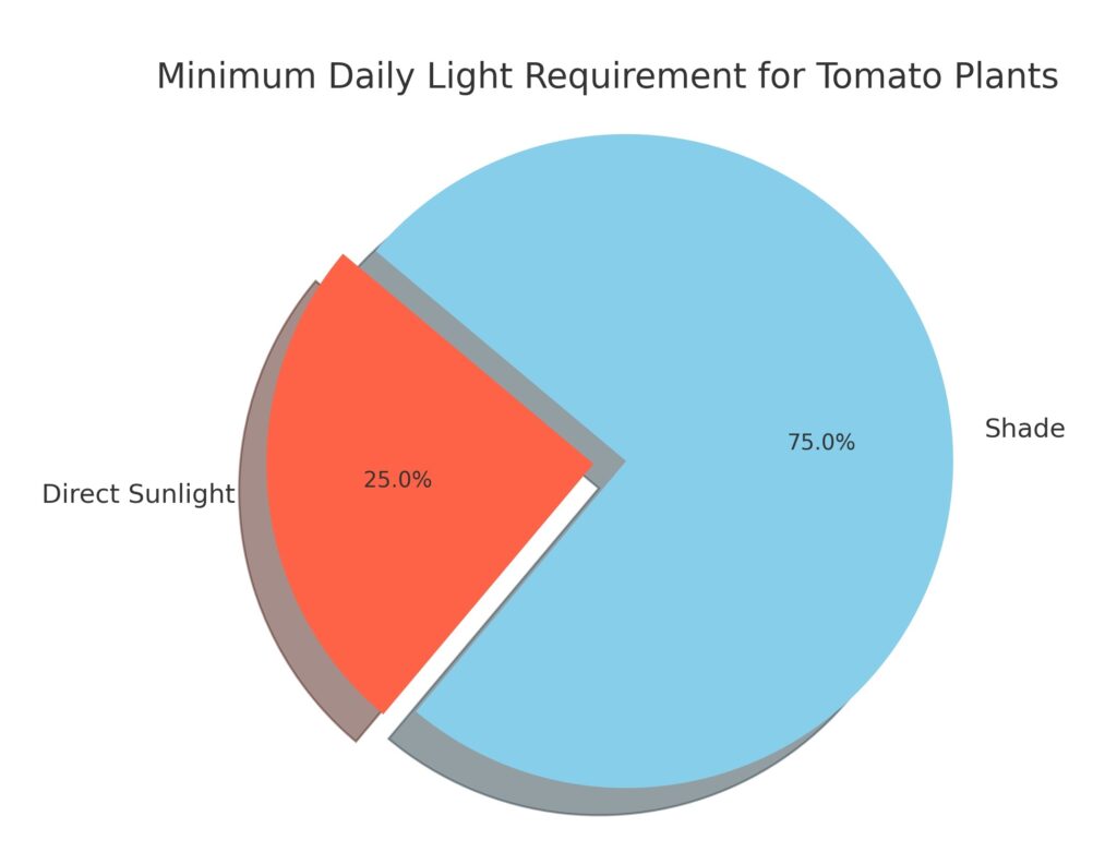 A pie chart showing the minimum light requirement for tomato plants.