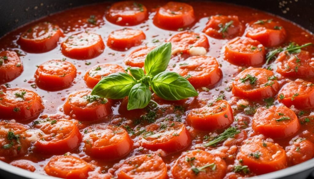 Simmering tomato sauce