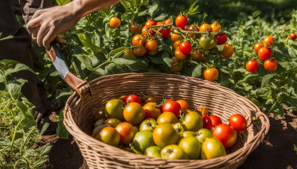 harvesting pear tomatoes