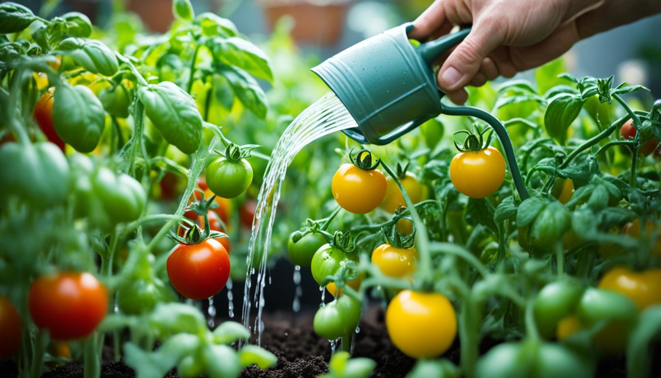 potted tomato watering