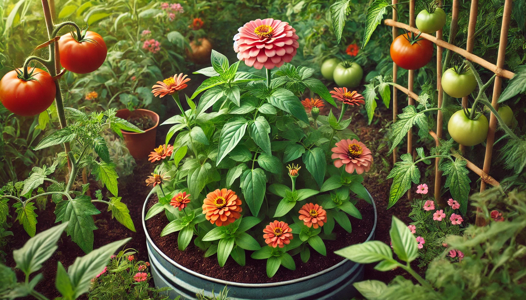 Zinnias and Tomato Companion Planting