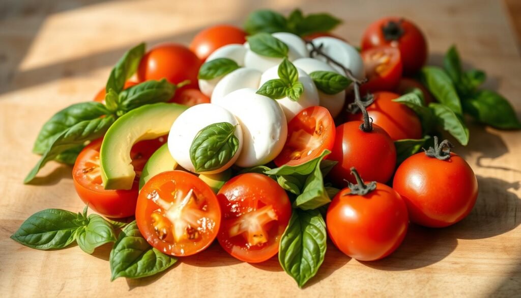Avocado Caprese Salad with Fresh Ingredients Avocado Caprese Salad with Fresh Ingredients