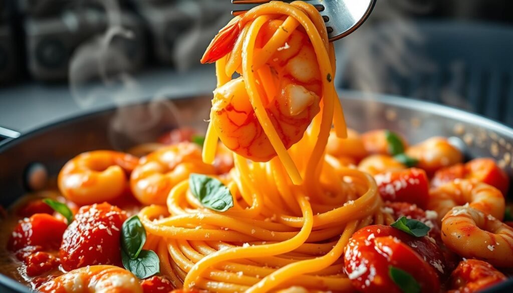 One-Pan Spicy Tomato Shrimp Pasta One-Pan Spicy Tomato Shrimp Pasta